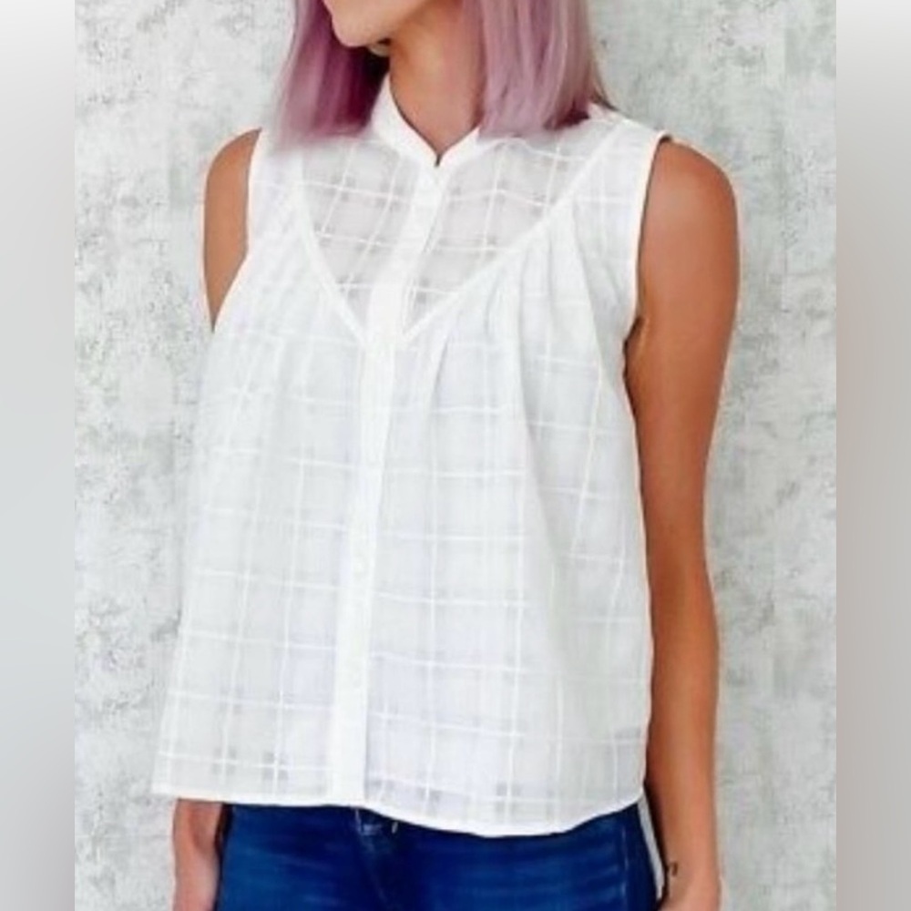 Current Air Anthropologie White Mesh Overlay Detail Sleeveless Tank Blouse XS